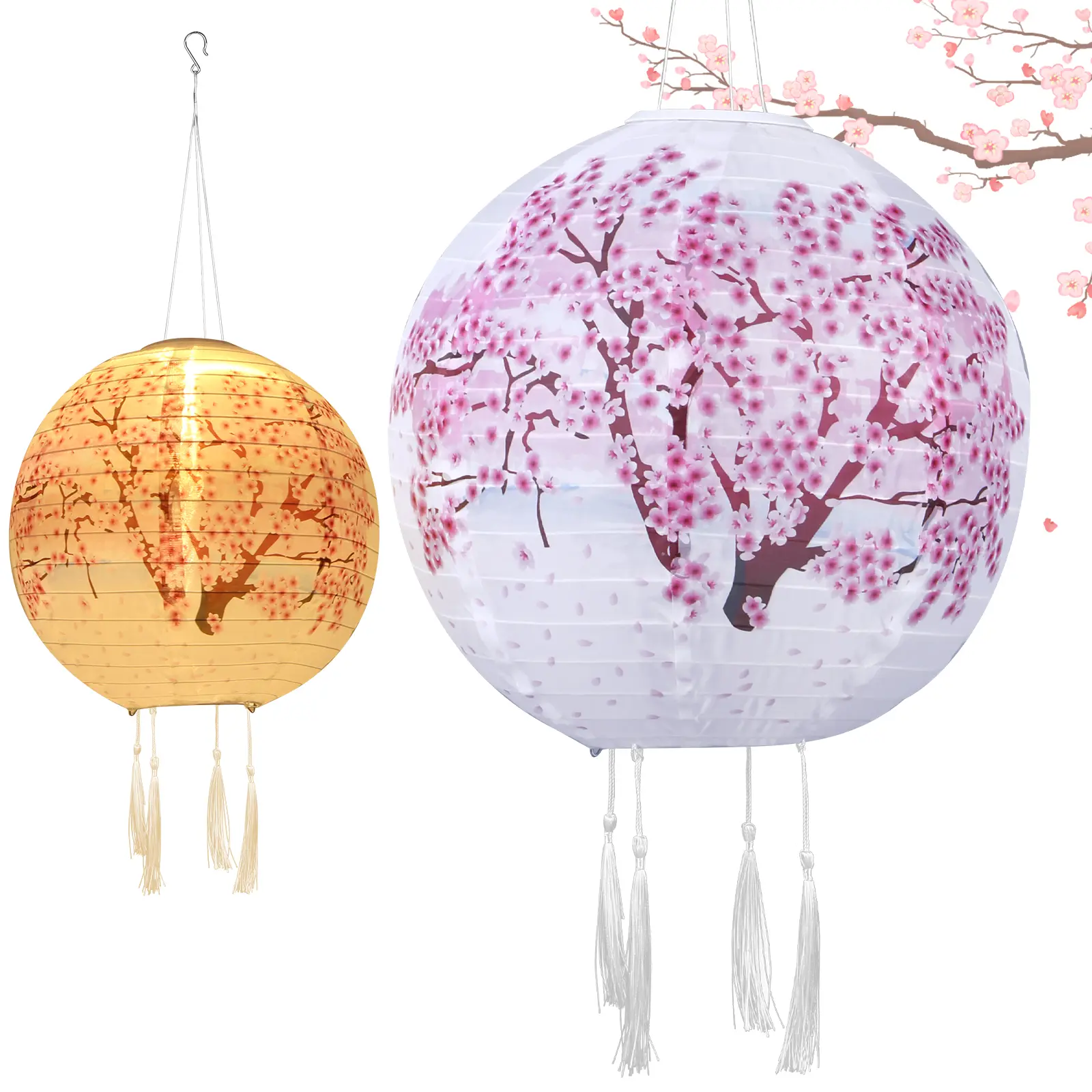 Solar Powered Cherry Blossom Lights Nylon Colth Outdoor Lights IP65 Waterproof Flower Decorative Lights for Patio Garden Decor