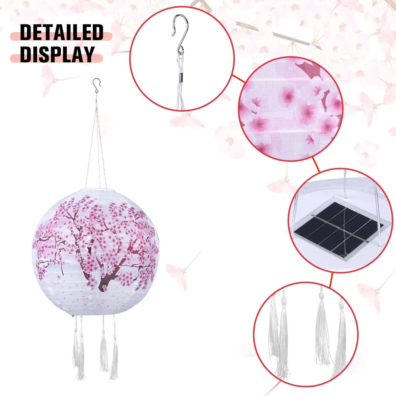 Solar Powered Cherry Blossom Lights Nylon Colth Outdoor Lights IP65 Waterproof Flower Decorative Lights for Patio Garden Decor