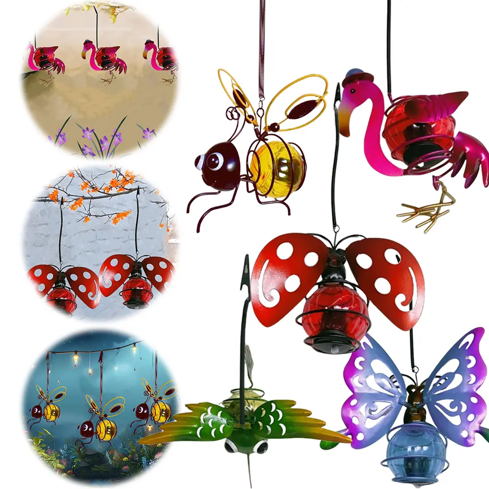 Solar-Powered Hanging Metal Insect Light P44 Waterproof Cute Statue Painted Iron Art Crafts Light Simulation Animal Solar Light
