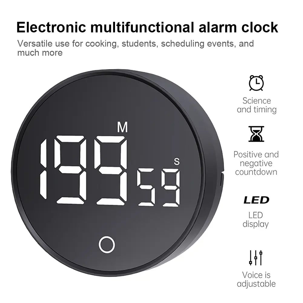 Magnetic LED Digital Kitchen Timer Large LED Display Mechanical Remind Alarm Countdown Countup Timer for Cooking Shower Study