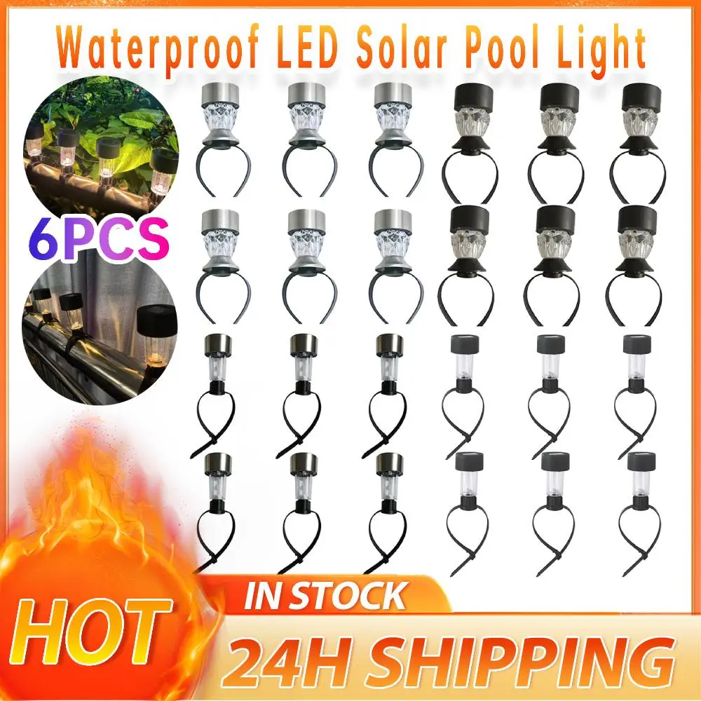 6PCS Solar Lamp Pool Lights Waterproof Warm LED Pool Solar Lights LED Lights Solar Lights Decor Swimming Pool Fence Yard Decor