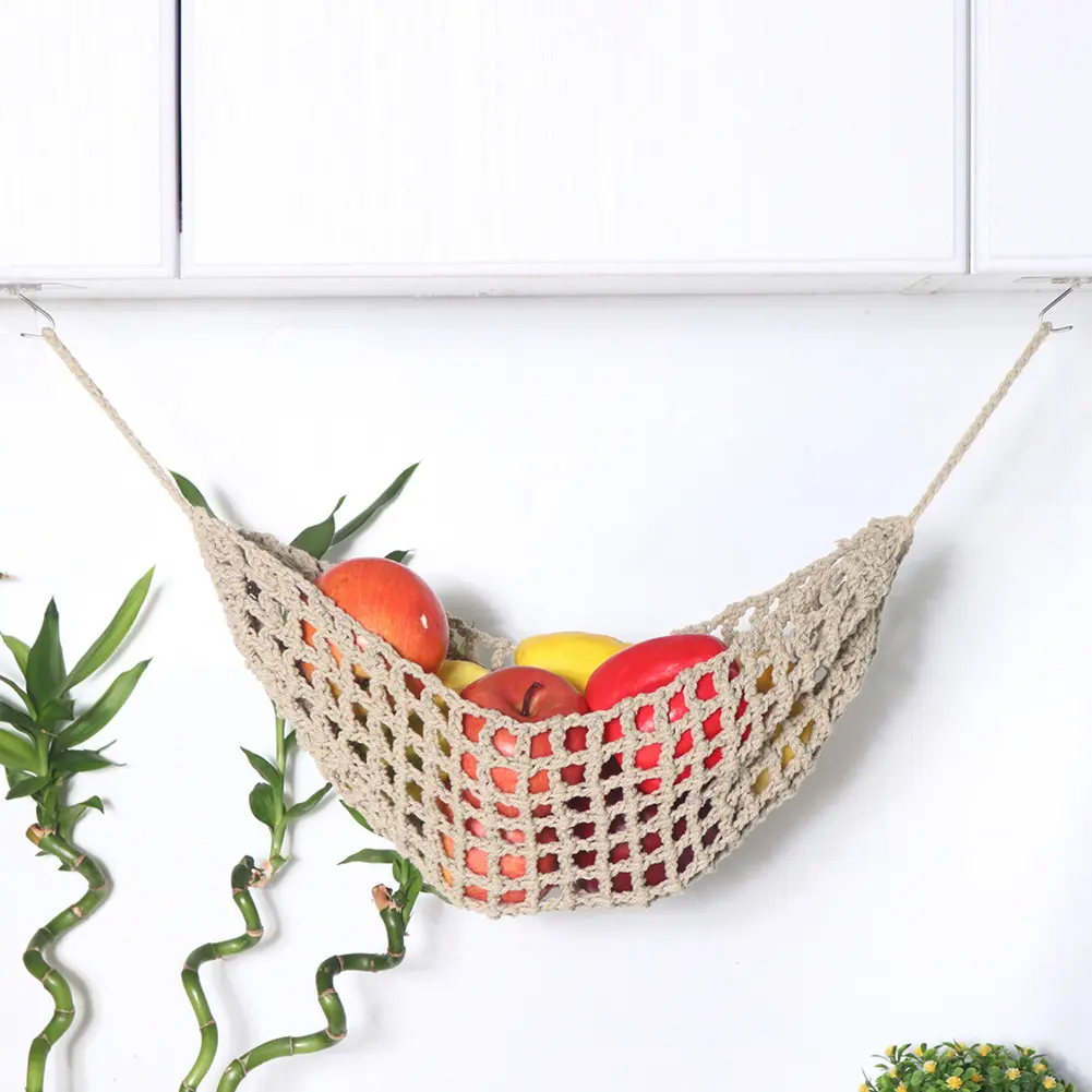 Hanging Fruit Hammock for Kitchen Under Cabinet Macrame Fruit Hammock Veggie Banana Hammock for Home Boat RV Vegetable