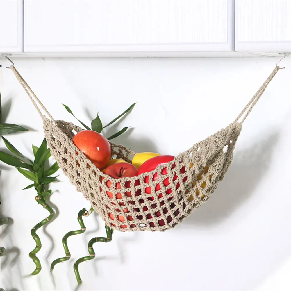 Hanging Fruit Hammock for Kitchen Under Cabinet Macrame Fruit Hammock Veggie Banana Hammock for Home Boat RV Vegetable