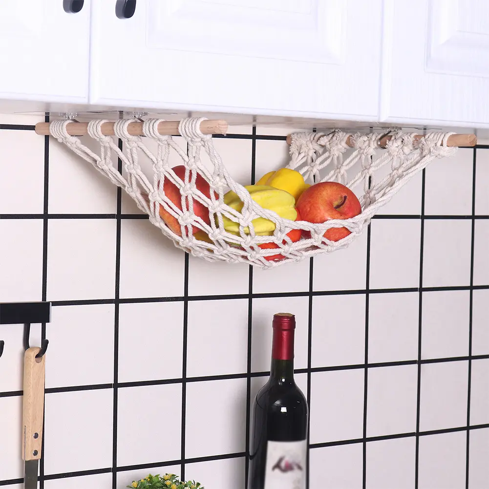Hanging Fruit Hammock for Kitchen Under Cabinet Macrame Fruit Hammock Veggie Banana Hammock for Home Boat RV Vegetable