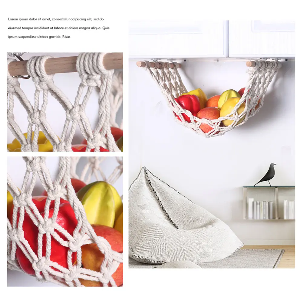 Hanging Fruit Hammock for Kitchen Under Cabinet Macrame Fruit Hammock Veggie Banana Hammock for Home Boat RV Vegetable