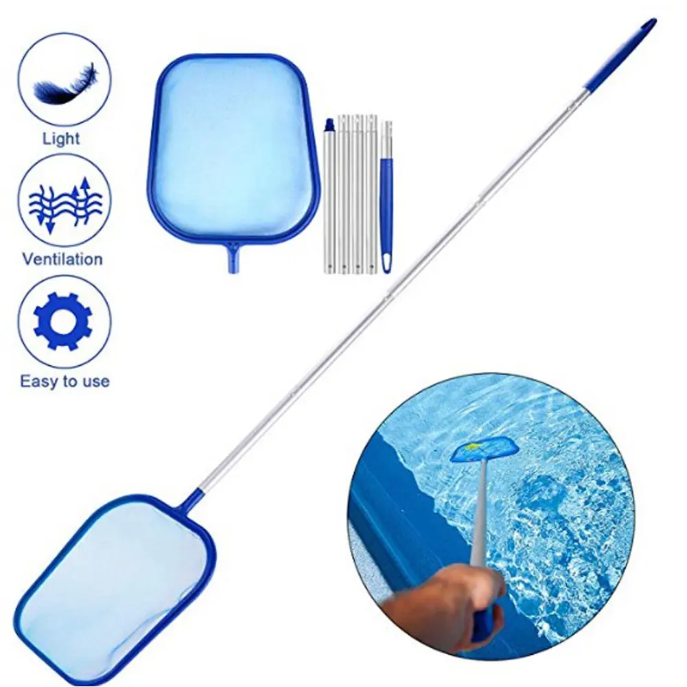 Swimming Pool Skimmer Net with 5 Aluminum Pole Sections Pool Net Skimmer Rak Pool Cleaner Leaf Removal Garden Pond Cleaning Tool