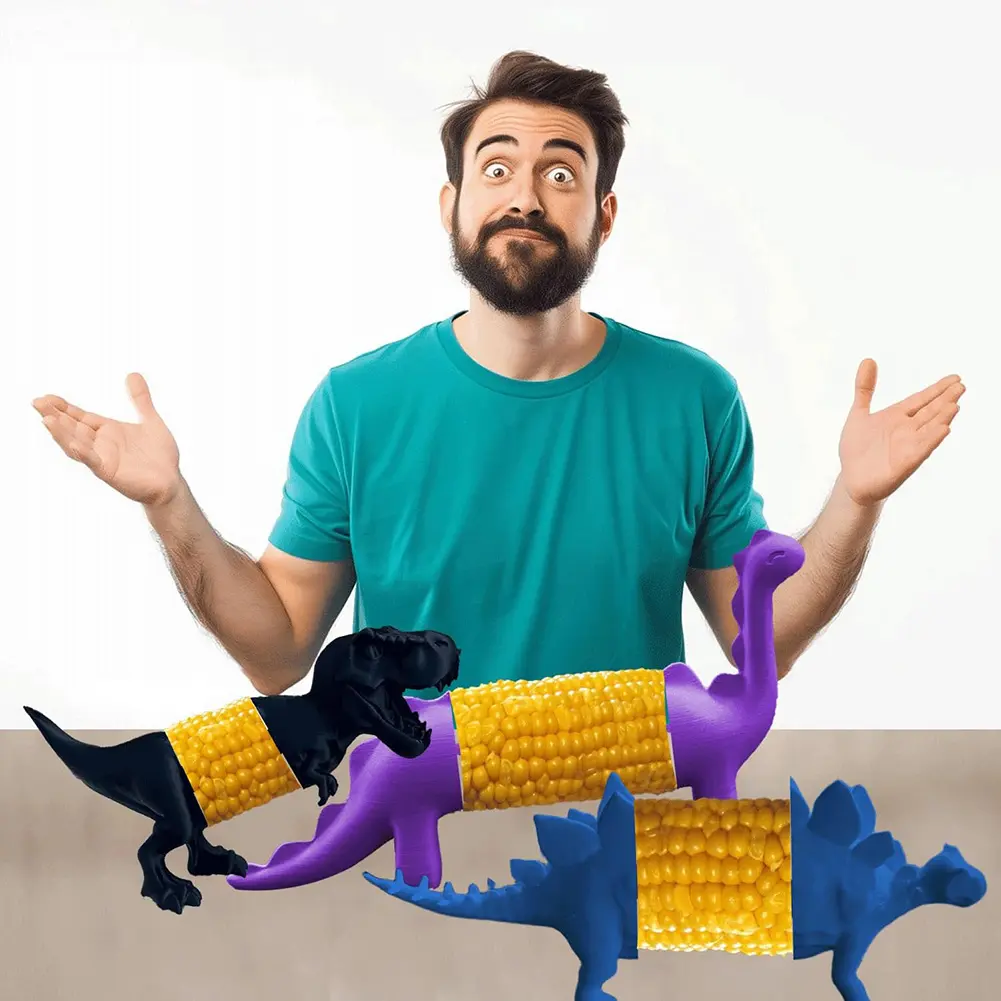 Dinosaur Corn Cob Holders Reusable BBQ Accessories Unique Dino Corn Holders Sweetcorn Holders for Childs Adults for BBQ Kitthen