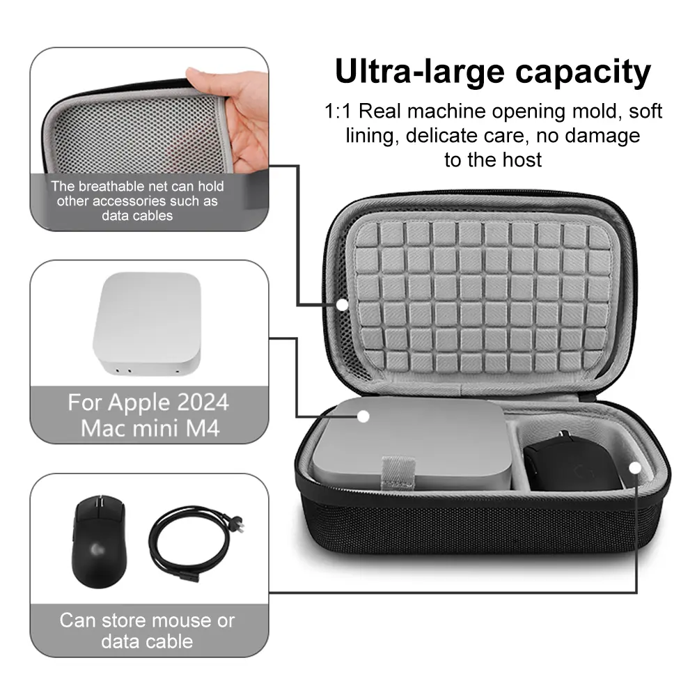 Hard Case EVA Storage Bag Carrying Case Dustproof Organizer Case for Apple 2024 Mac Mini M4 Mouse and Cable