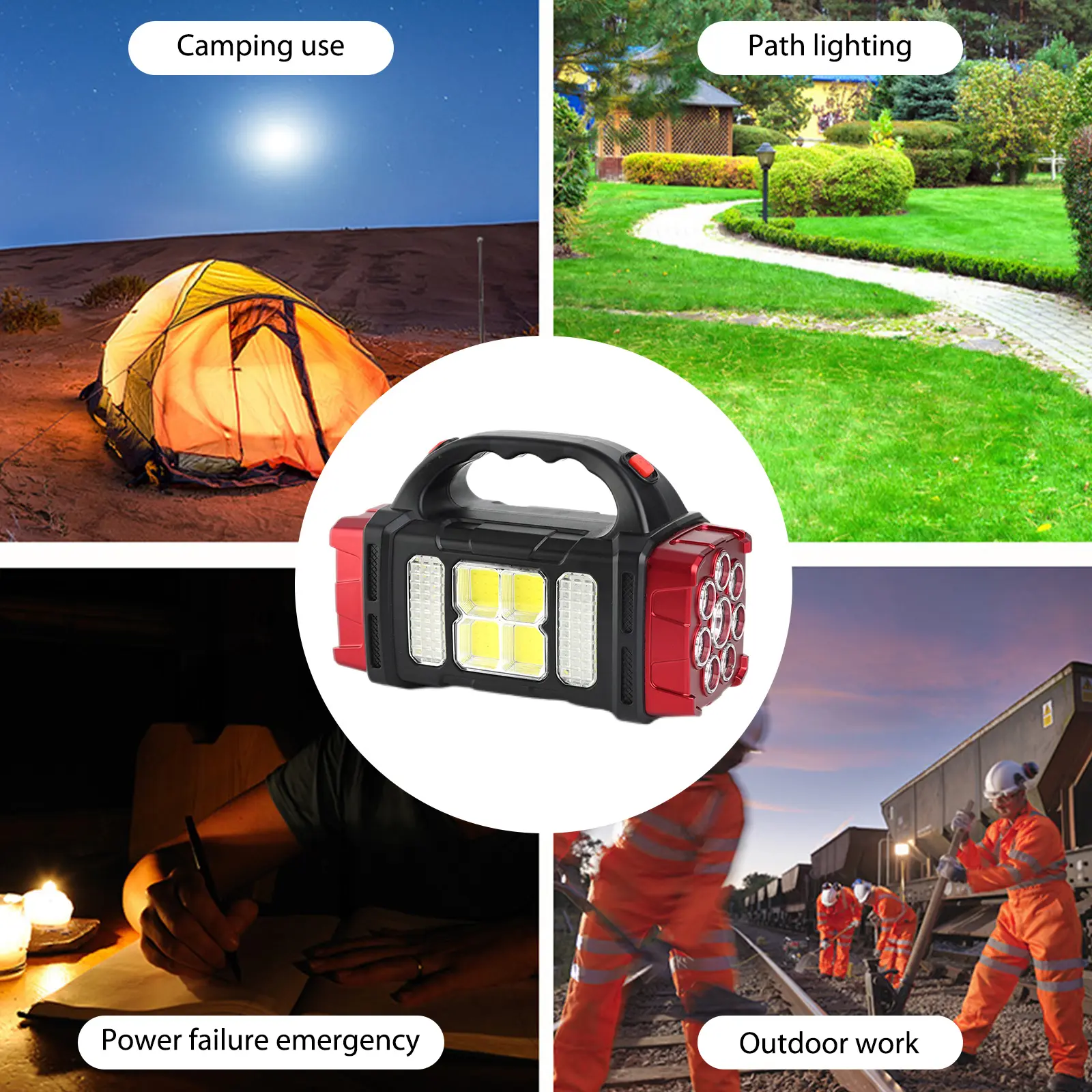 USB LED Floodlight Non-slip Solar Indoor Work Lamps Power Bank Night Fishing Flashlights 4 Light Source Modes Lighting Equipment