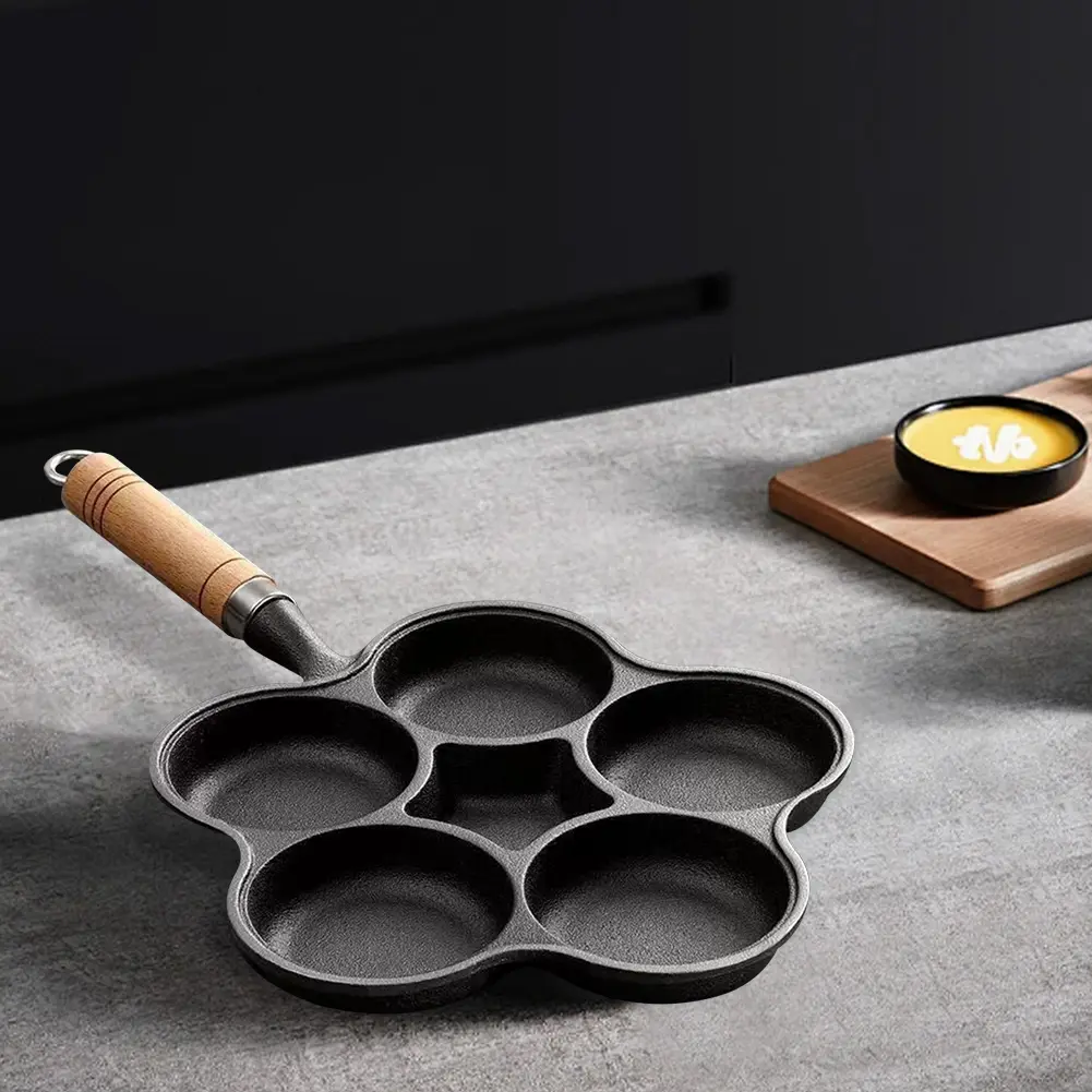 5 Round Holes Cookware Pancake Pan Cast Iron Cake Maker Frying Pan Creative Breakfast Grill Cooking Pot Home Kitchen Cookware