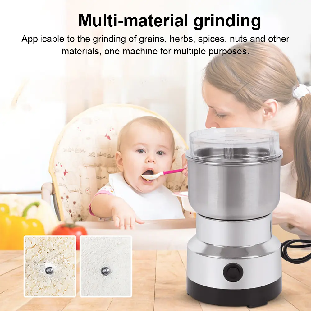 Electric Coffee Grinder Stainless Steel Spice Pepper Grinder Household Kitchen Grain Grinder Machine for Spices Seeds Rice Beans
