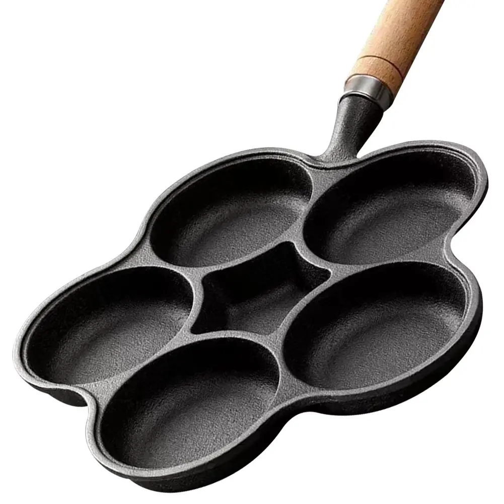 5 Round Holes Cookware Pancake Pan Cast Iron Cake Maker Frying Pan Creative Breakfast Grill Cooking Pot Home Kitchen Cookware