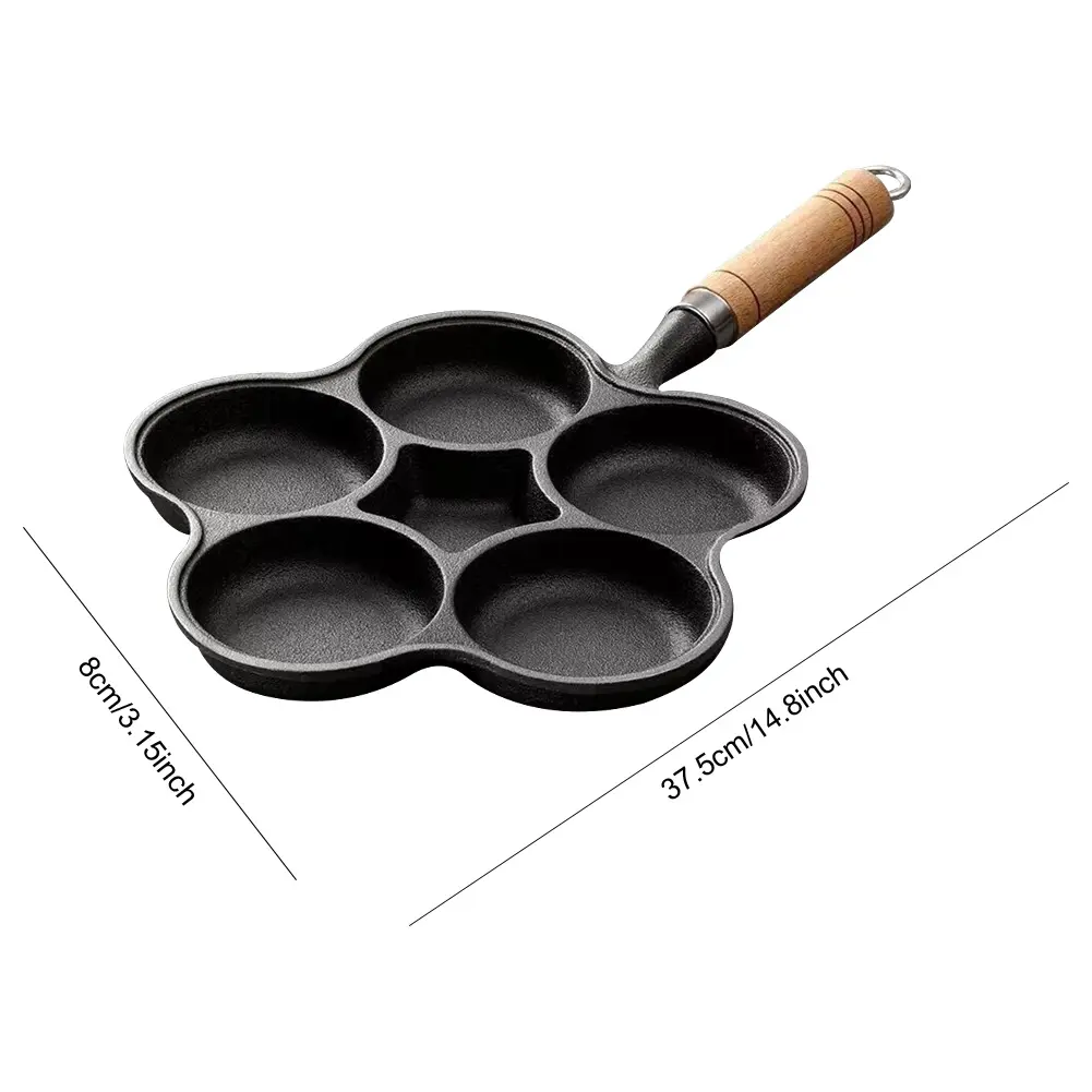 5 Round Holes Cookware Pancake Pan Cast Iron Cake Maker Frying Pan Creative Breakfast Grill Cooking Pot Home Kitchen Cookware