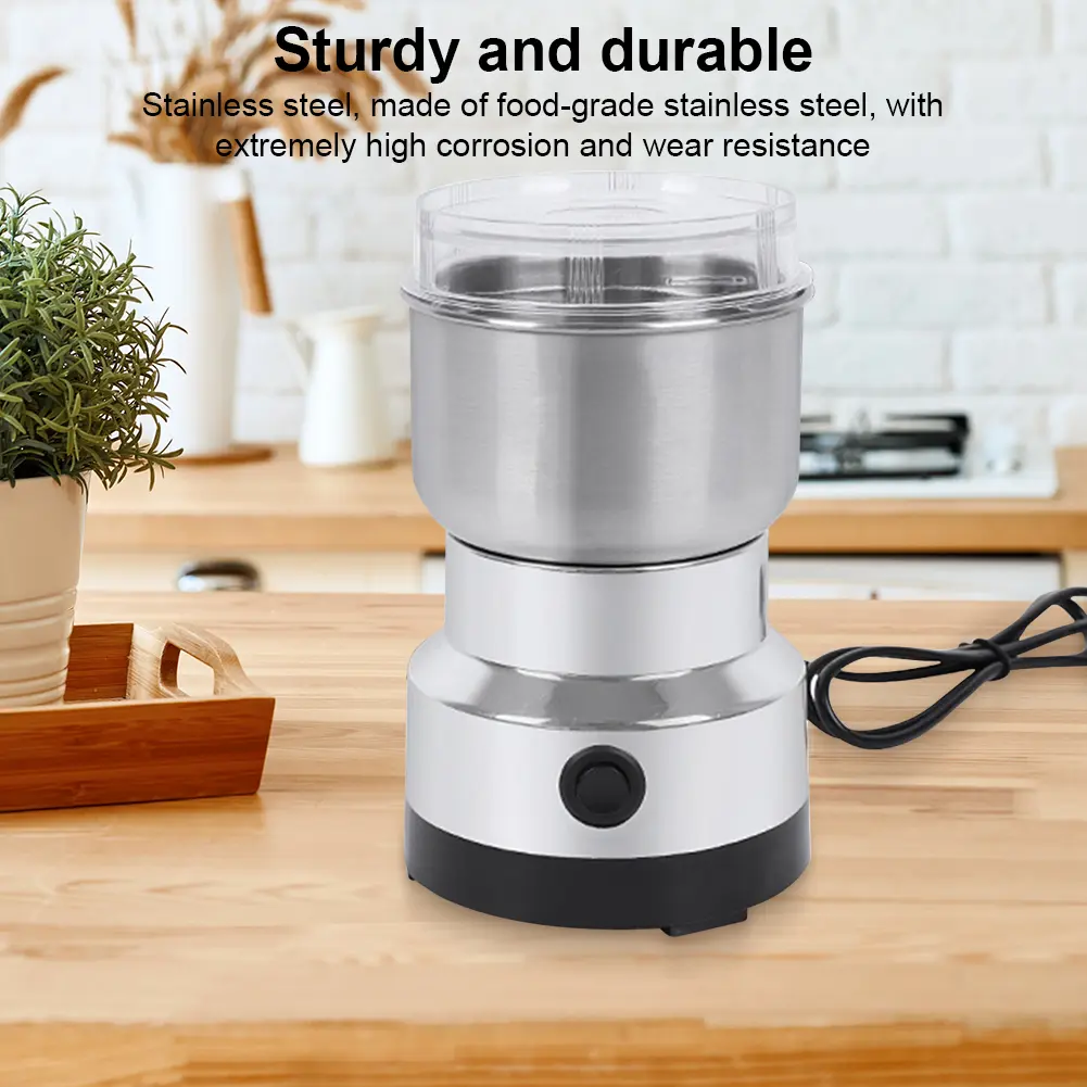 Electric Coffee Grinder Stainless Steel Spice Pepper Grinder Household Kitchen Grain Grinder Machine for Spices Seeds Rice Beans