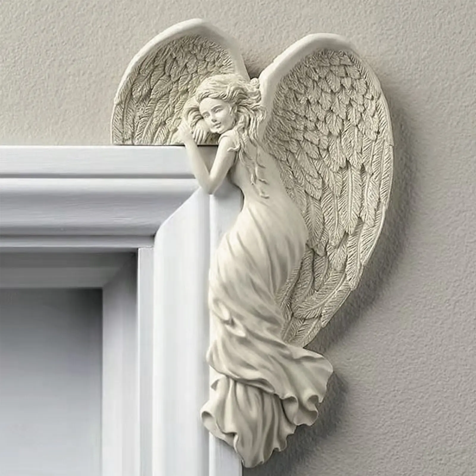 Resin Angel Wing Sculpture Door Frame Ornament 3D Wall Hanging Angel Figurines Souvenirs Gift Home Decor for Garden Office Door