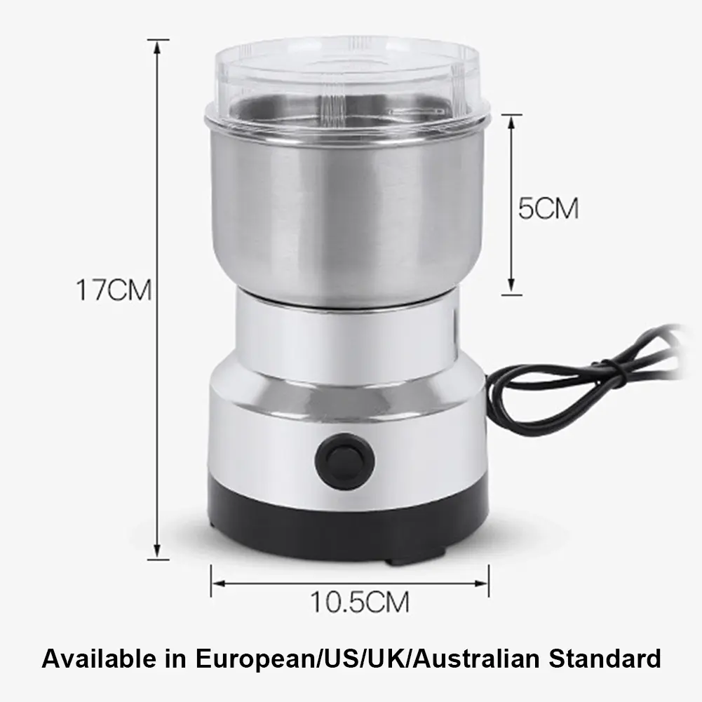 Electric Coffee Grinder Stainless Steel Spice Pepper Grinder Household Kitchen Grain Grinder Machine for Spices Seeds Rice Beans