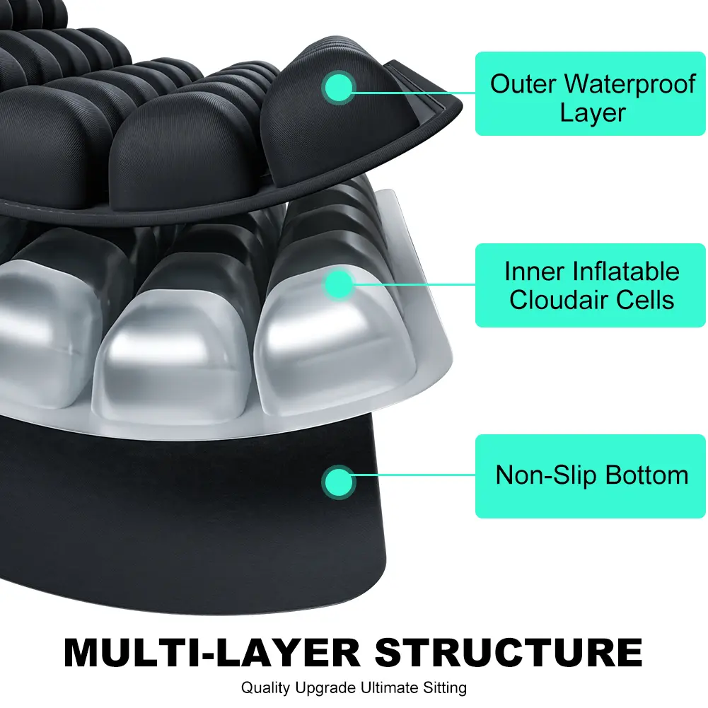 Inflatable Seat Cushion 3D Air Bags Travel Cushion Portable Air Cushion Inflatable Chair Pad W/ Storage Bag Anti Pressure Ulcer