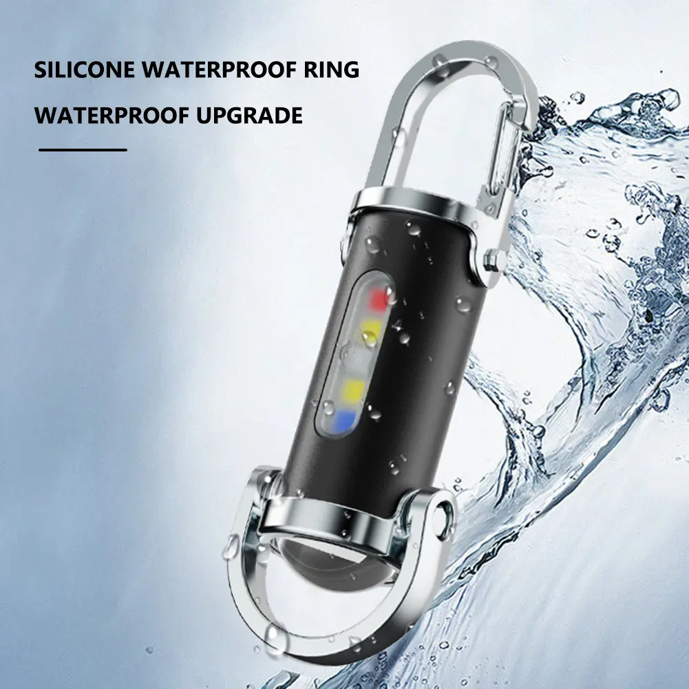 Outdoor Mini Keychain Flashlight Rechargeable Portable Work Light 7 Light Modes Small Keychain Lamp Camping Walking Pocket Light