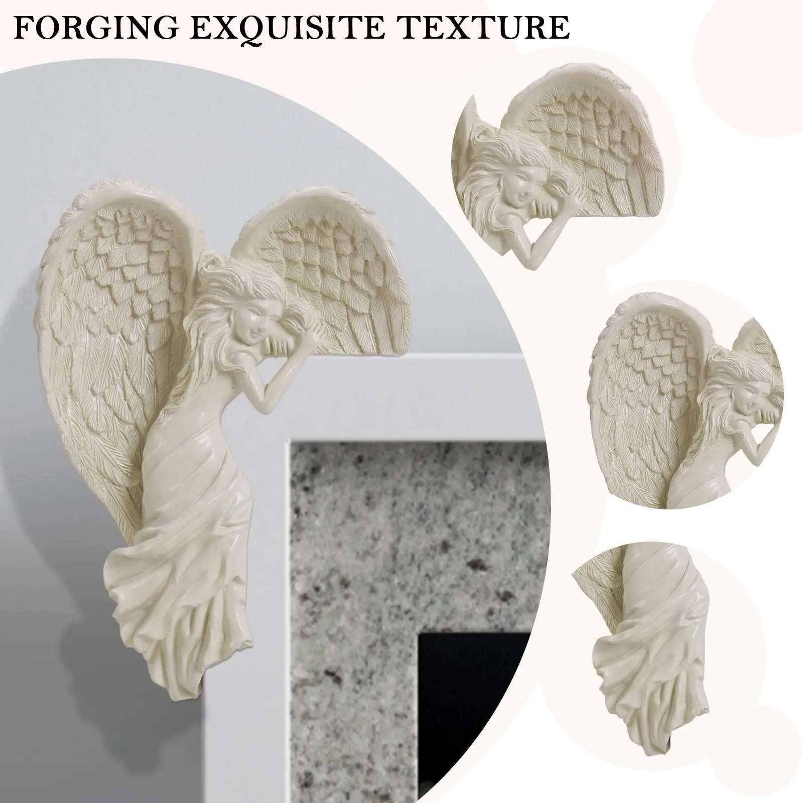 Resin Angel Wing Sculpture Door Frame Ornament 3D Wall Hanging Angel Figurines Souvenirs Gift Home Decor for Garden Office Door