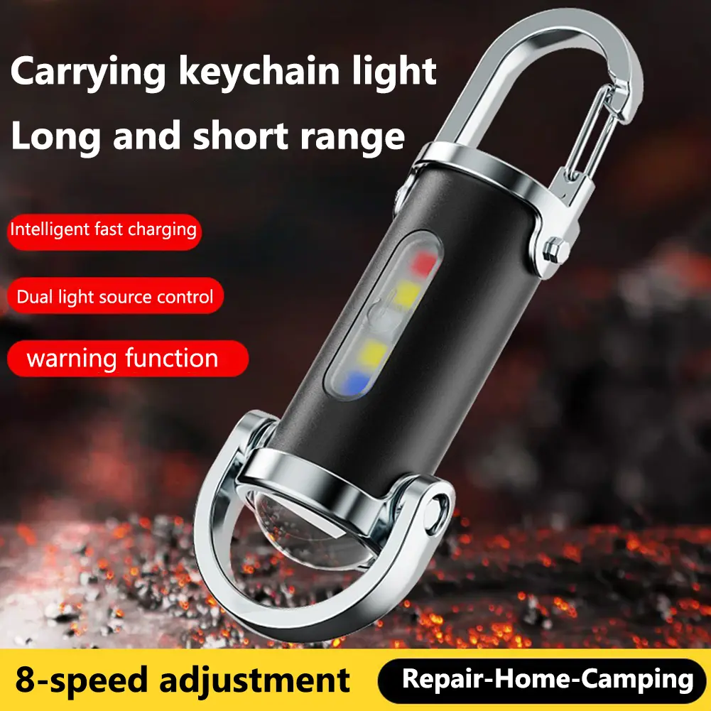 Outdoor Mini Keychain Flashlight Rechargeable Portable Work Light 7 Light Modes Small Keychain Lamp Camping Walking Pocket Light