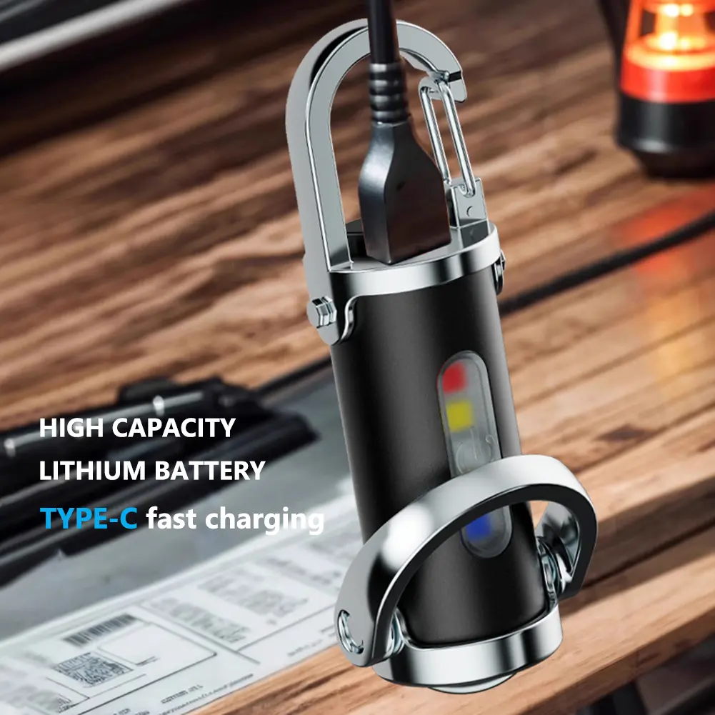 Outdoor Mini Keychain Flashlight Rechargeable Portable Work Light 7 Light Modes Small Keychain Lamp Camping Walking Pocket Light