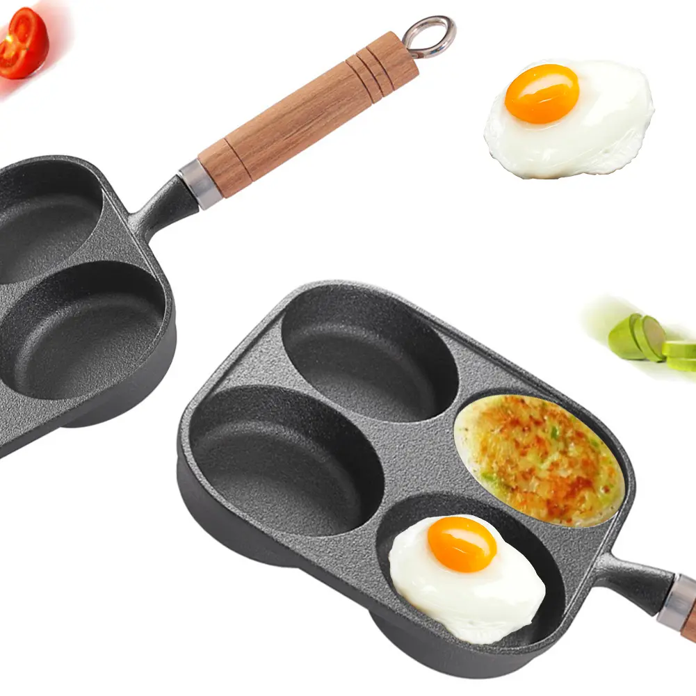 4-Cup Cast Iron Egg Frying Pan Non Stick Egg Cooker with Handle Crepe Pan Suitable for Gas Stove & Induction Cookware