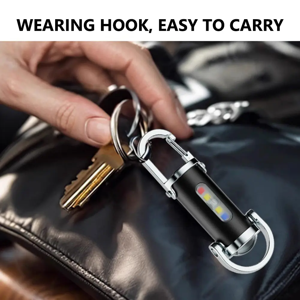 Outdoor Mini Keychain Flashlight Rechargeable Portable Work Light 7 Light Modes Small Keychain Lamp Camping Walking Pocket Light