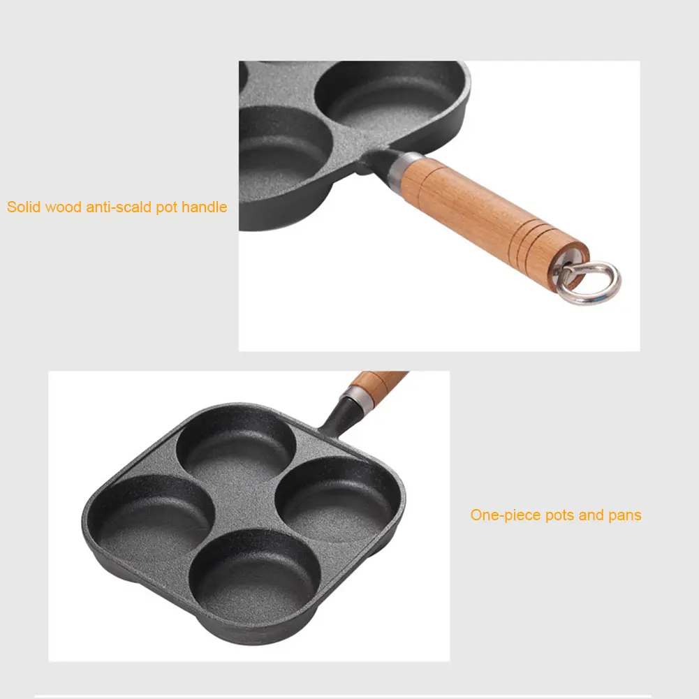 4-Cup Cast Iron Egg Frying Pan Non Stick Egg Cooker with Handle Crepe Pan Suitable for Gas Stove & Induction Cookware