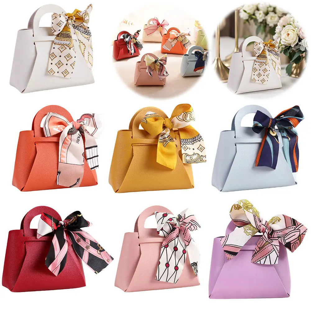 10Pcs Leather Gift Bags Wedding Favour Distributions Bags Candy Packaging Box Mini Handbag for Baby Showers Birthday Wedding
