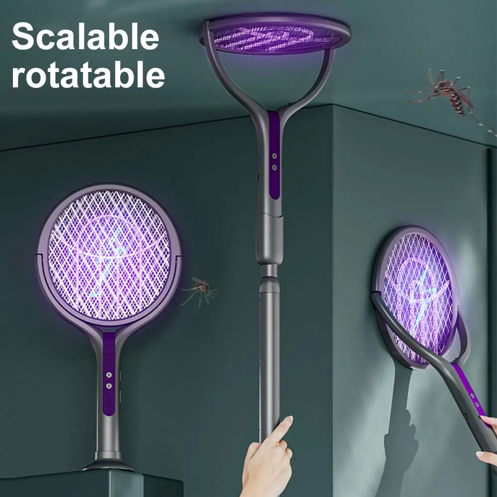 Rotating Head Electric Fly Swatter Rechargeable Mosquito Swatter Fly Killer and Mosquito Trap Lamp for Summer Bedroom Supplies
