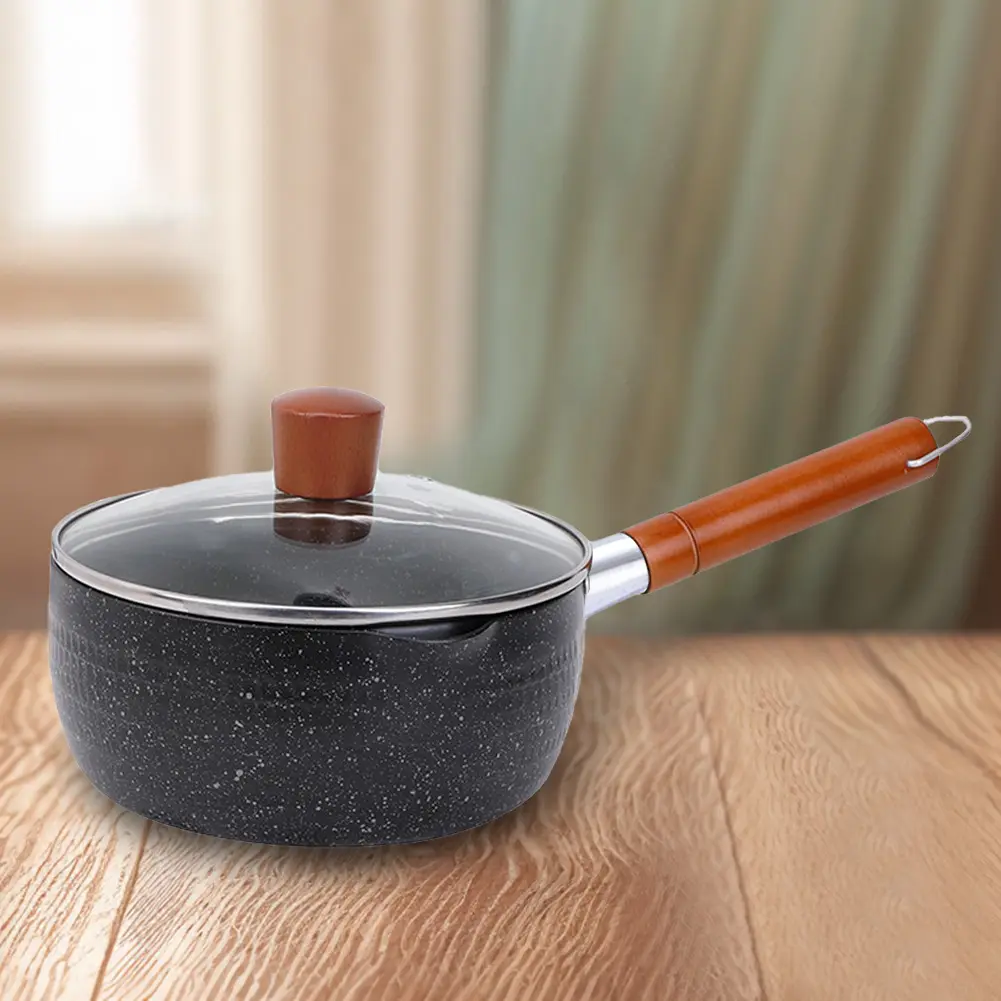 Nonstick Sauce Span Boiled Milk Pot Long Handle Induction Frying Pan with Lid Mini Soup Pot Universal for Milk Noodles Omelette