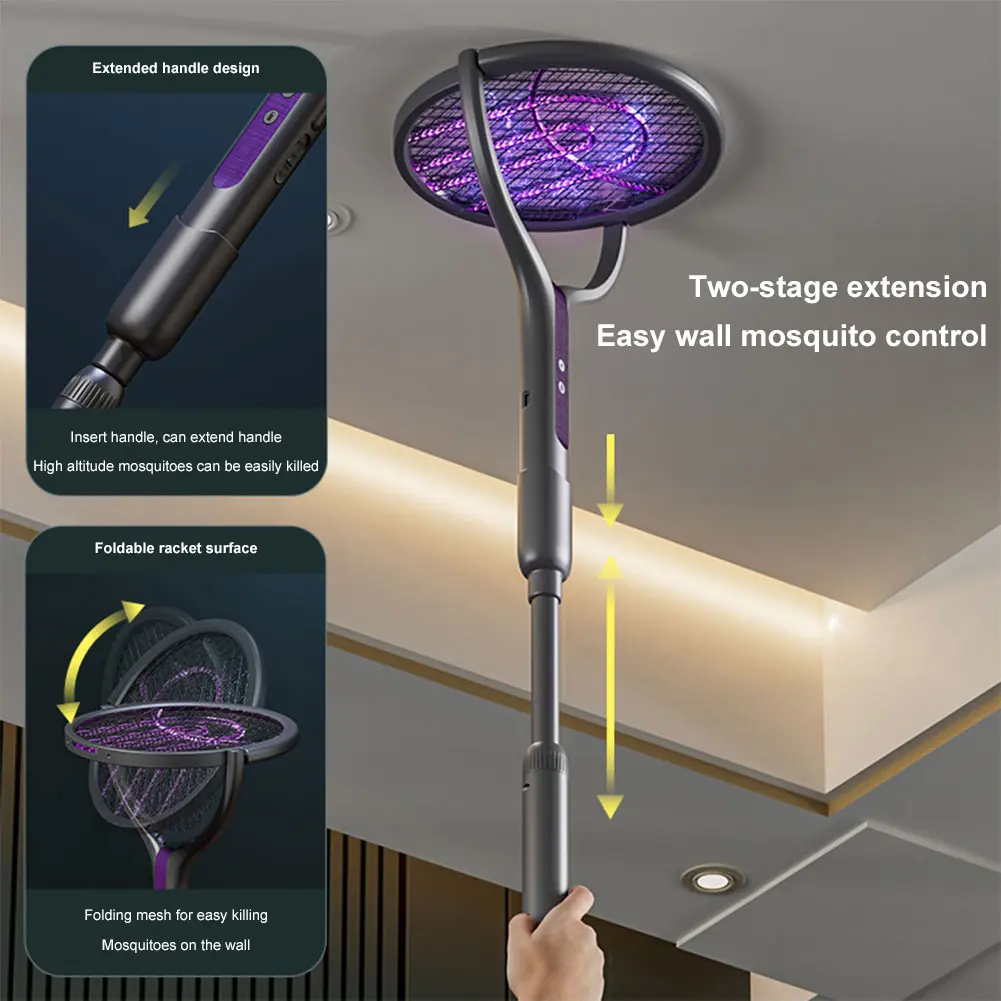 Rotating Head Electric Fly Swatter Rechargeable Mosquito Swatter Fly Killer and Mosquito Trap Lamp for Summer Bedroom Supplies