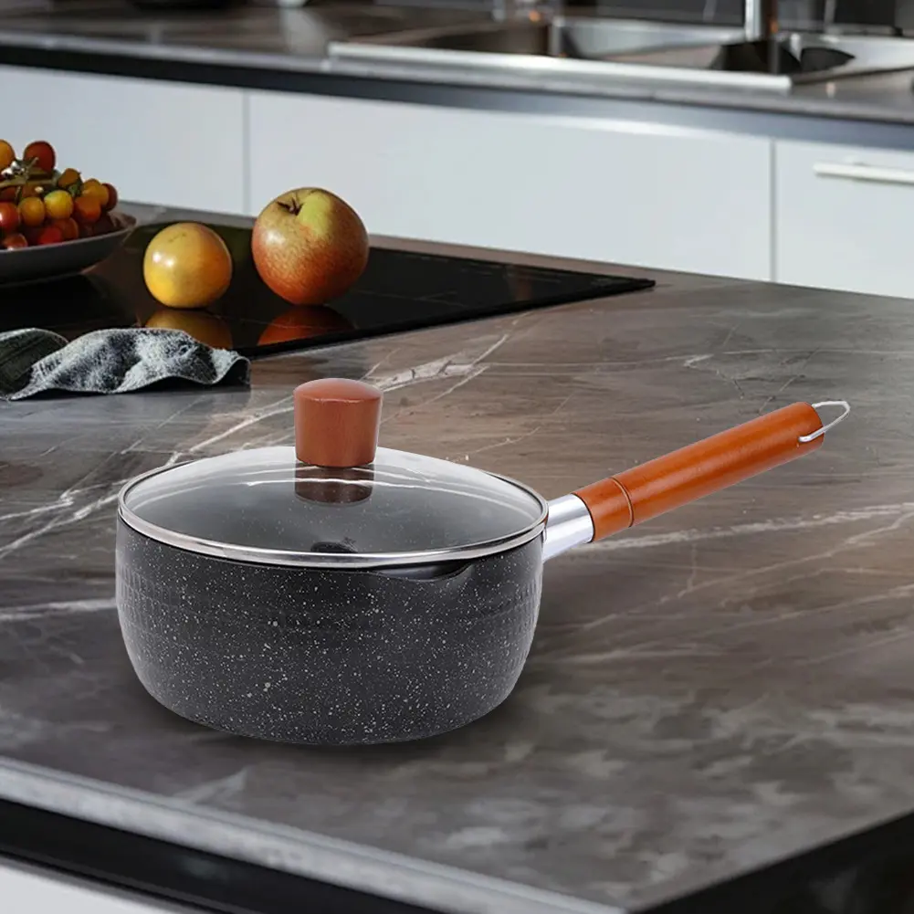 Nonstick Sauce Span Boiled Milk Pot Long Handle Induction Frying Pan with Lid Mini Soup Pot Universal for Milk Noodles Omelette