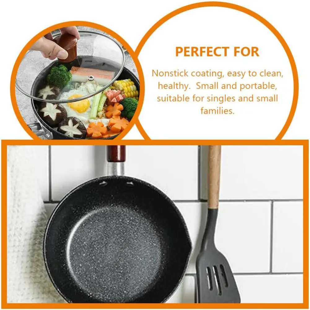 Nonstick Sauce Span Boiled Milk Pot Long Handle Induction Frying Pan with Lid Mini Soup Pot Universal for Milk Noodles Omelette