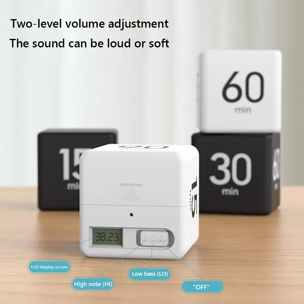 Digital Cube Timer Gravity Sensor Flip Timer 15/20/30/60 Minute Settings Exercise Timer with LCD Display Kitchen Accessories