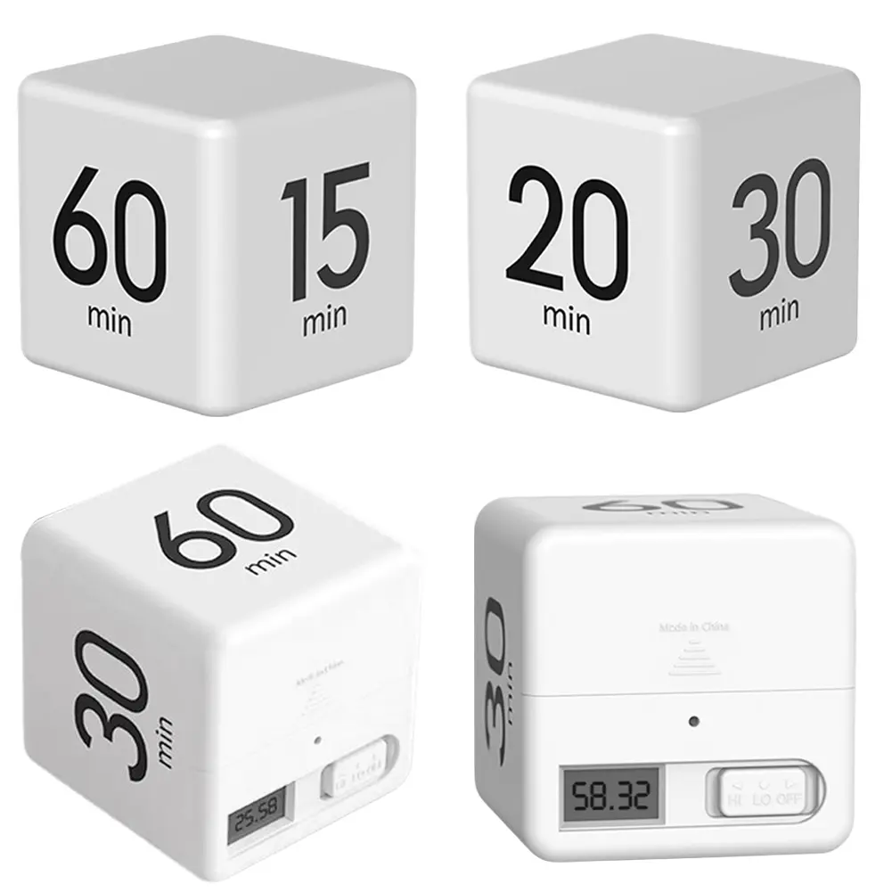 Digital Cube Timer Gravity Sensor Flip Timer 15/20/30/60 Minute Settings Exercise Timer with LCD Display Kitchen Accessories