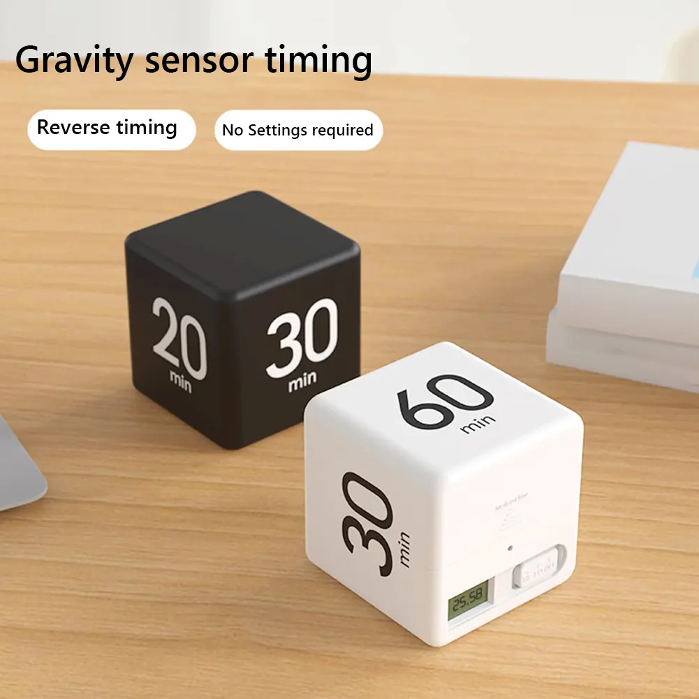 Digital Cube Timer Gravity Sensor Flip Timer 15/20/30/60 Minute Settings Exercise Timer with LCD Display Kitchen Accessories