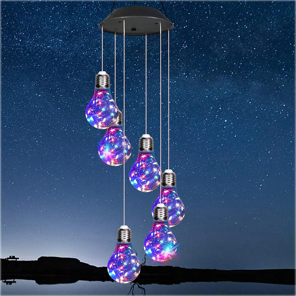 Wire Colorful Lights Bulb Solar Wind Chimes 30LED & Copper Hanging Solar Lights  for Outdoor Garden Balcony Bedroom Yard