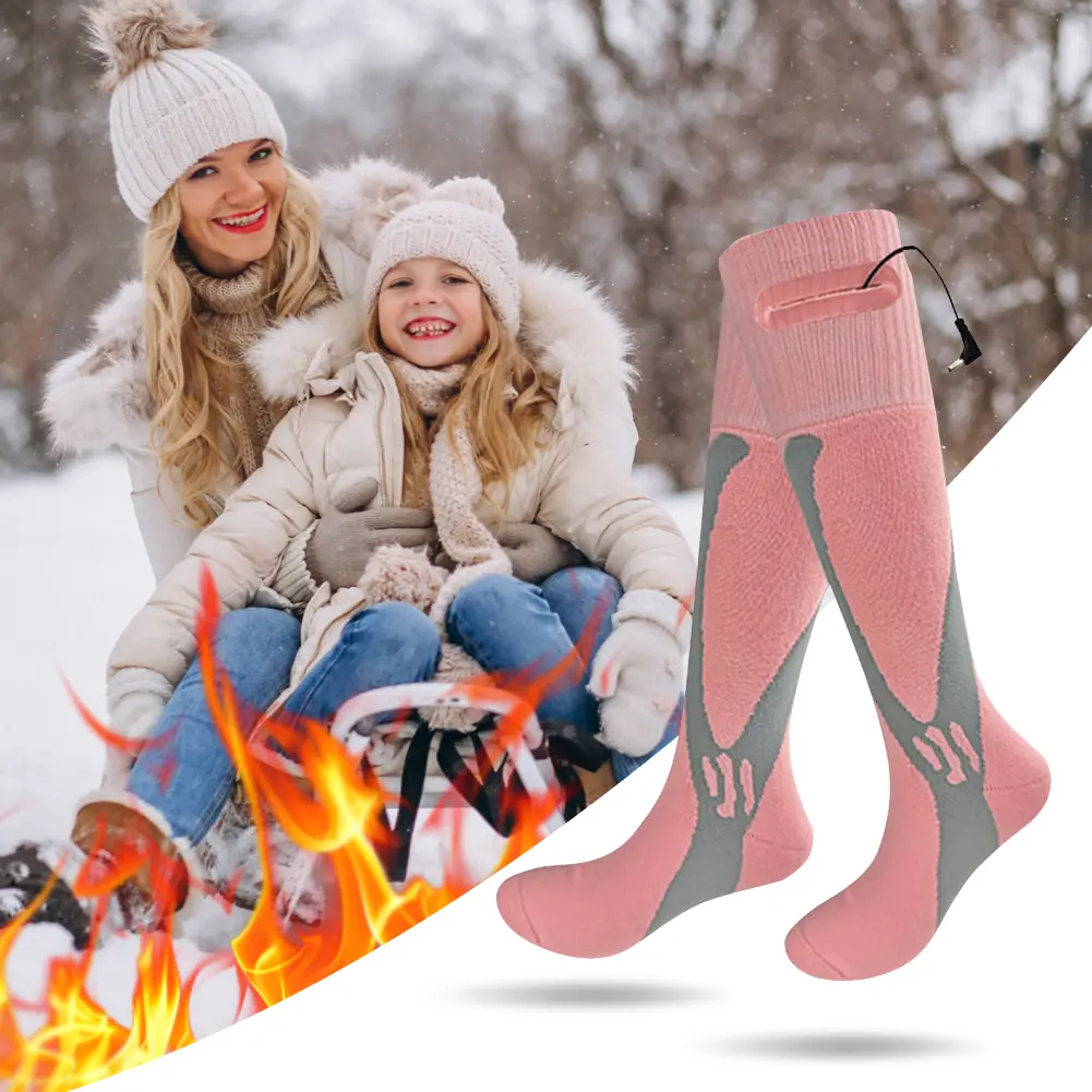 Electric Heated Socks Rechargeable Skiing Sock Fast Heating Outdoor Sport Socks Breathable Warm Winter Socks for Camping Hiking