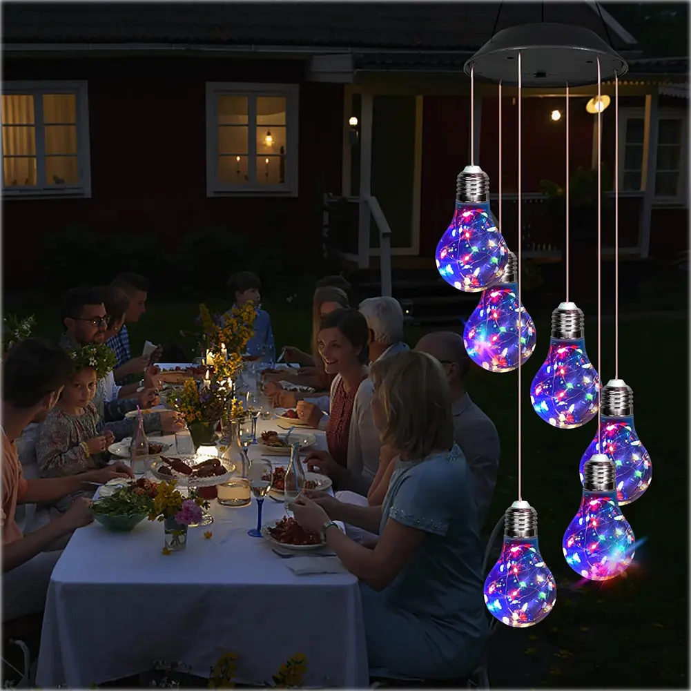 Wire Colorful Lights Bulb Solar Wind Chimes 30LED & Copper Hanging Solar Lights  for Outdoor Garden Balcony Bedroom Yard