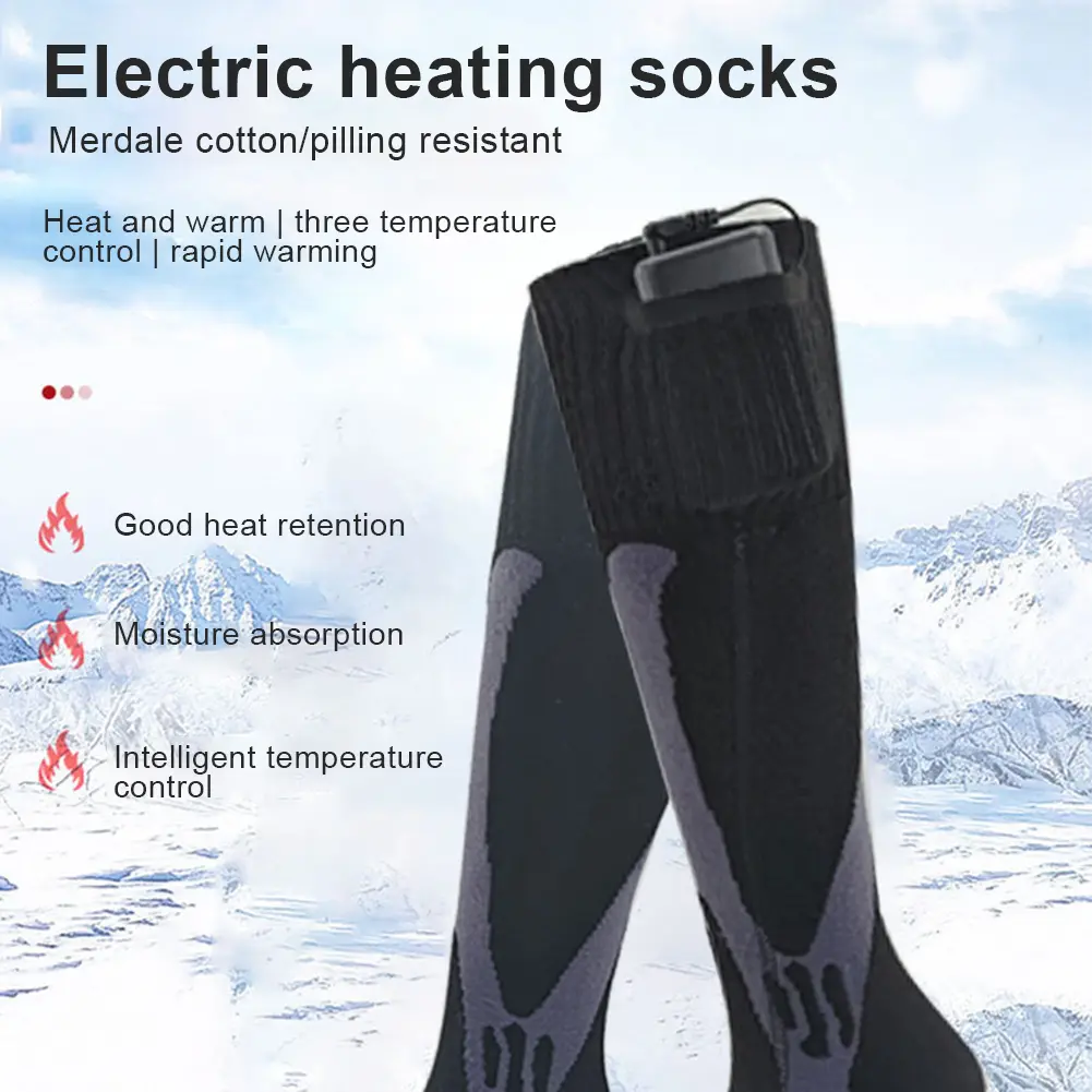 Electric Heated Socks Rechargeable Skiing Sock Fast Heating Outdoor Sport Socks Breathable Warm Winter Socks for Camping Hiking