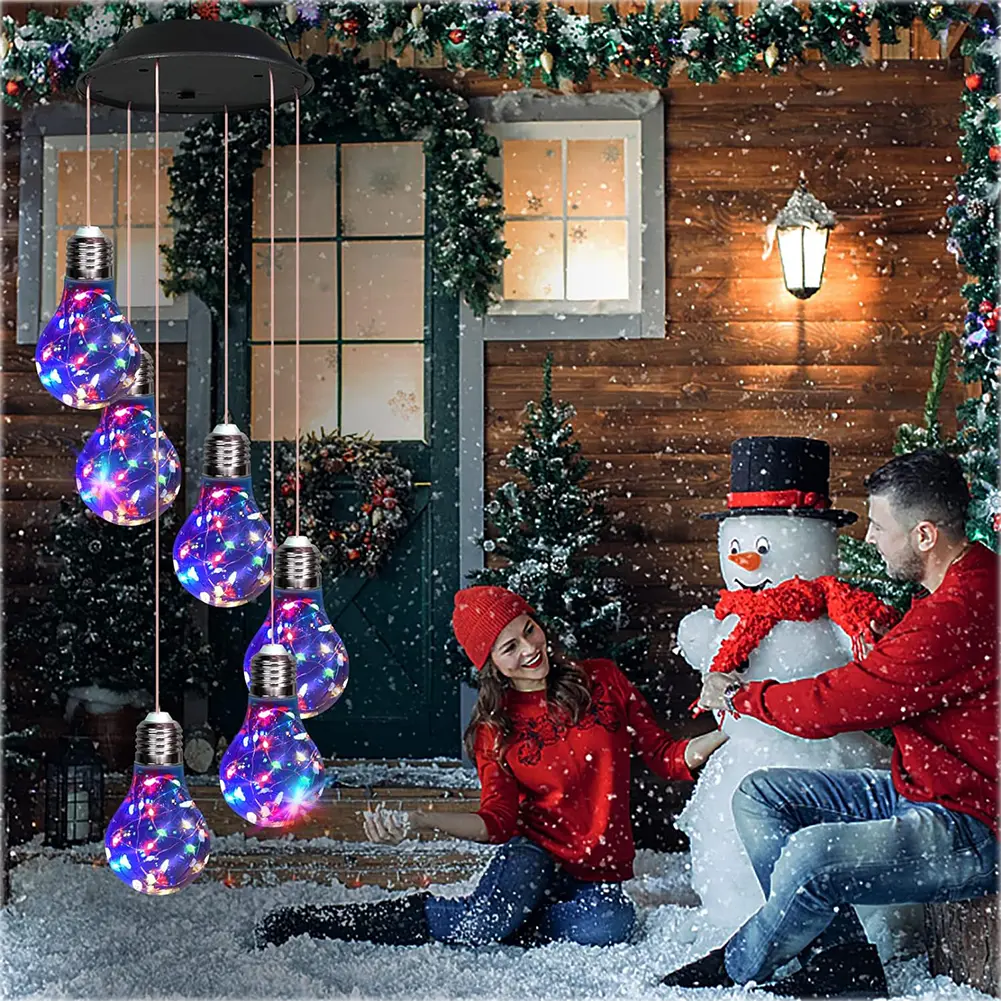 Wire Colorful Lights Bulb Solar Wind Chimes 30LED & Copper Hanging Solar Lights  for Outdoor Garden Balcony Bedroom Yard