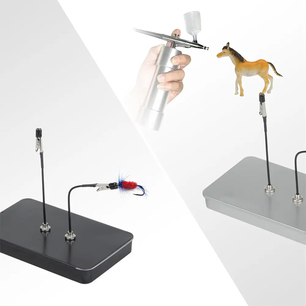 Model Painting Stand Base Holder with 12PCS Alligator Clip Sticks with Rubber Tips Stand Base for Airbrush Spray Hobby DIY Card