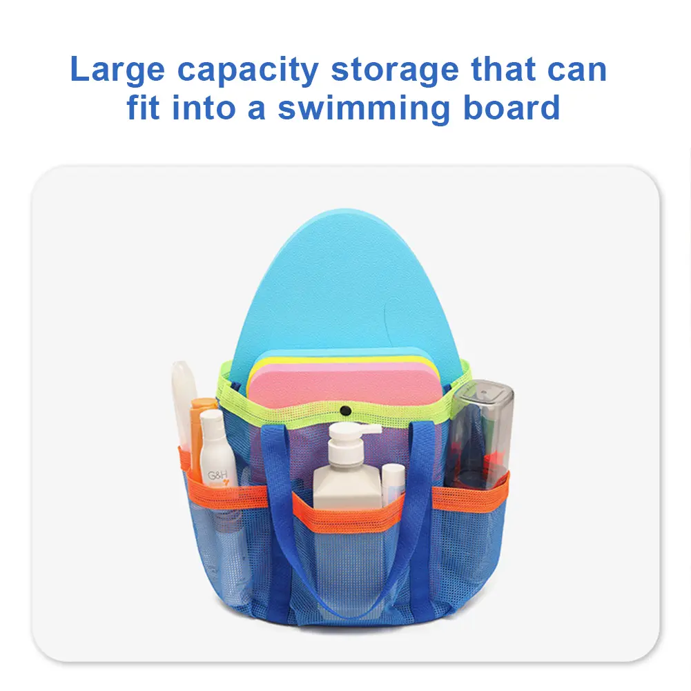 Mesh Beach Bag Sand Toy Organizer Bag Lightweight Foldable Swimming Pool Bag Waterproof Sandproof 7 Pockets for Outdoor Beach