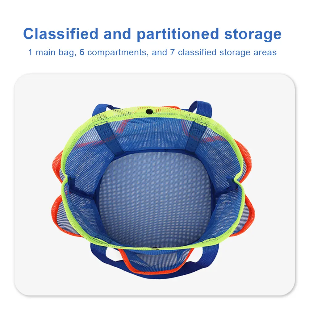 Mesh Beach Bag Sand Toy Organizer Bag Lightweight Foldable Swimming Pool Bag Waterproof Sandproof 7 Pockets for Outdoor Beach