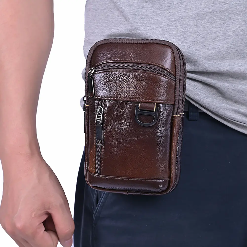 Men Simple Shoulder Bag Waterproof Leather Vintage Waist Pouch Lightweight Coin Phone Purse Male Travel Outdoor Bag