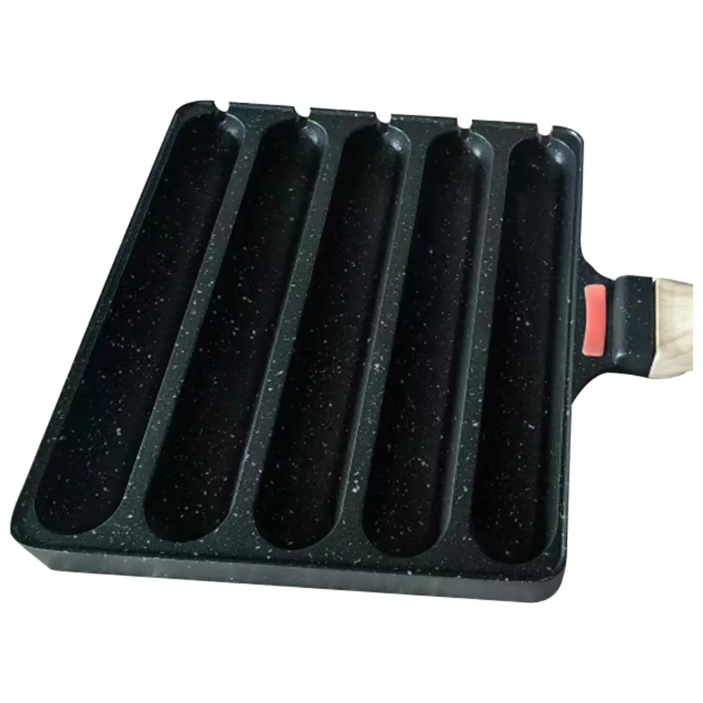 5 Grids DIY Corn Dog Maker Sausage Cooking Tool Pre-Seasoned Grilled Sausage Pot Sausage Fry Pan for Outdoor Kitchen Breakfast