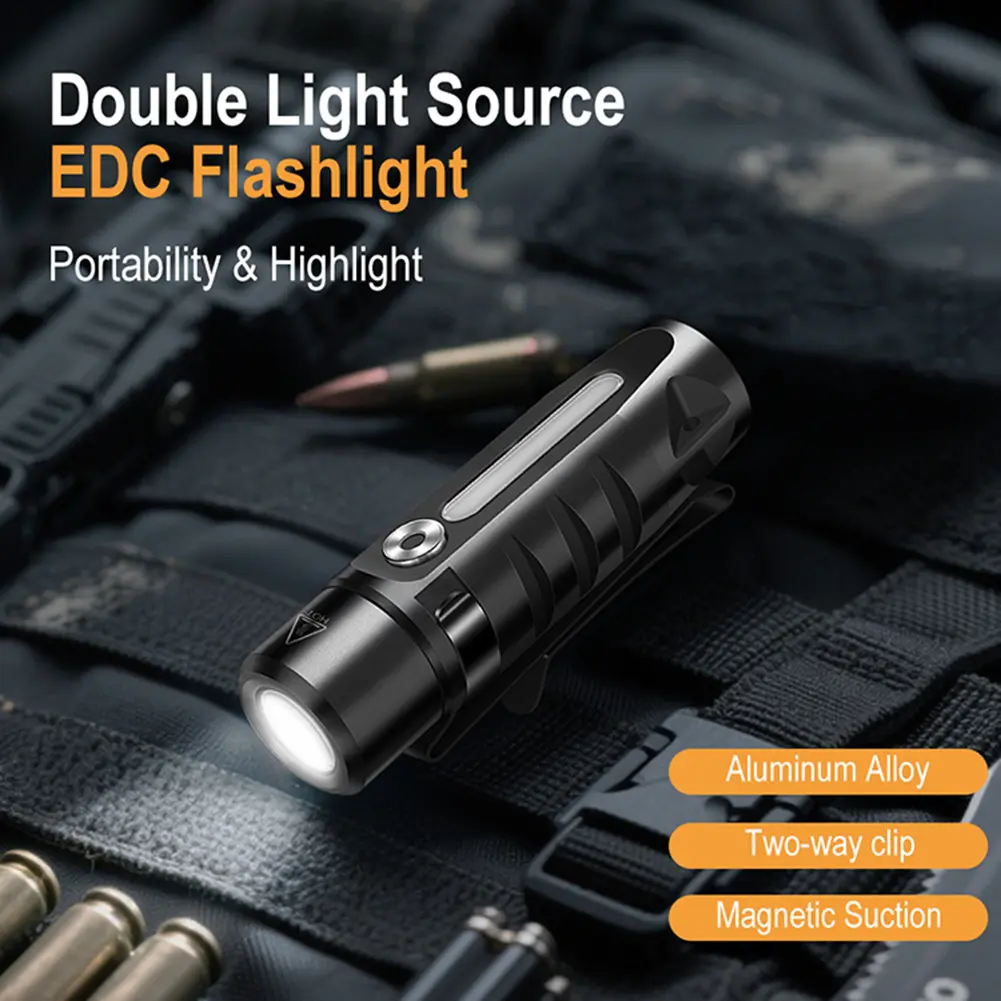 LED Mini Keychain Flashlight with Clip & Magnetic USB-C Rechargeable Emergency Work Lights Waterproof Torch for Outdoor Camping