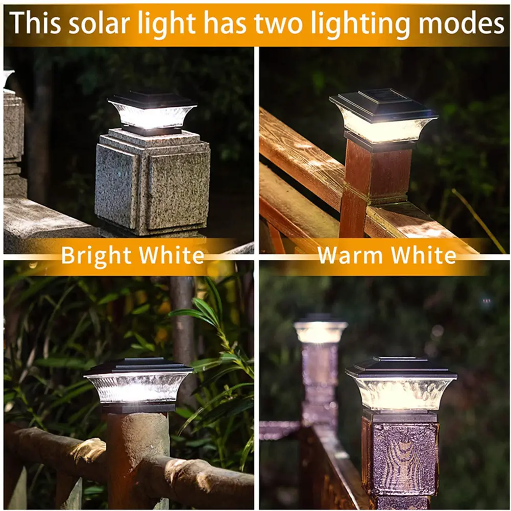 Solar Light Column Fence Landscape Lamp Waterproof Patio Fence Gate Street Lamp 800mAh 6500K/2800K for Outdoor House Yard Garden