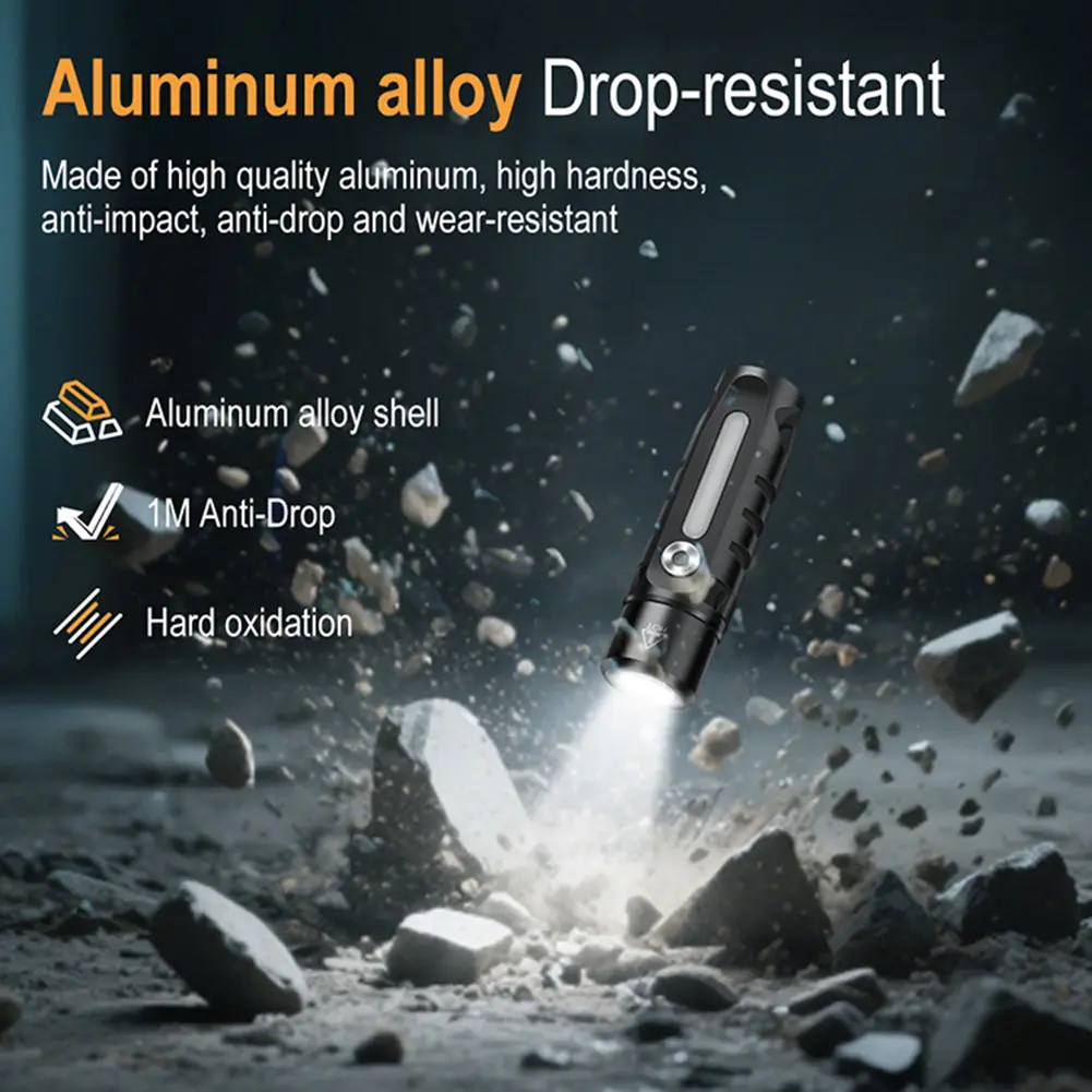 LED Mini Keychain Flashlight with Clip & Magnetic USB-C Rechargeable Emergency Work Lights Waterproof Torch for Outdoor Camping